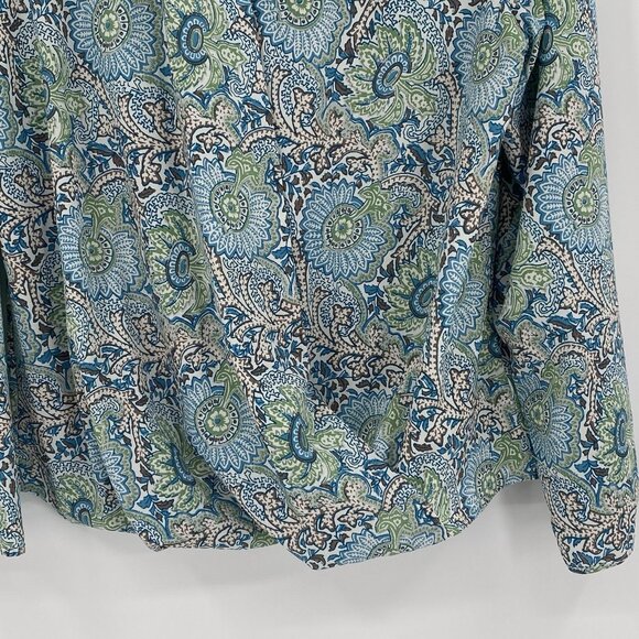 Talbots Size 14 Blue Green Paisley Floral Print Surplice Draped Neck Blouse - Picture 5 of 12